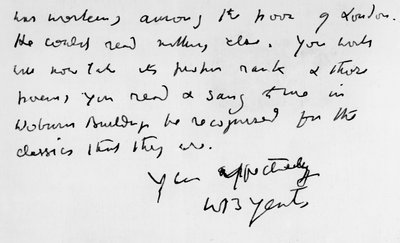Extract from a Letter Written by W. B. Yeats (1865-1939) by Unbekannt Unbekannt